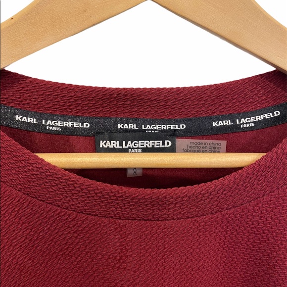 KARL LAGERFELD Top Puffy Sleeves Burgundy Size Large EUC - Picture 4 of 5